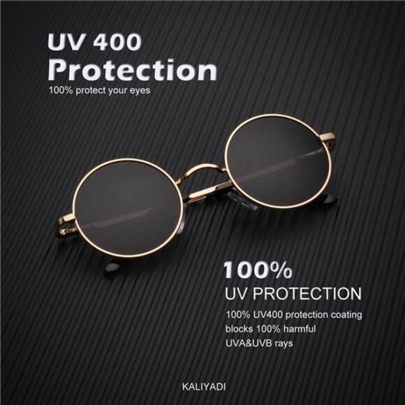 Round polarized sunglasses retro metal circle hippie style UV protection unisex - Picture 2 of 7